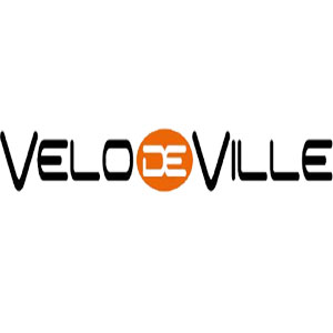 Logo von Velo de Ville, stilisierte Schrift mit orangefarbenem Akzent.
