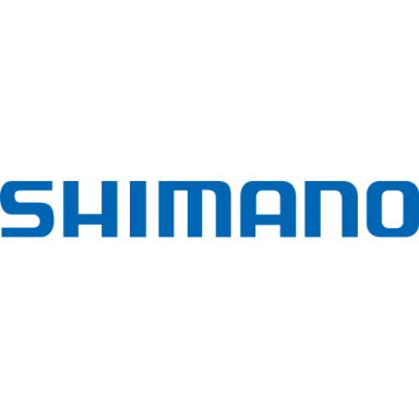 Logo der Marke Shimano in blauer Schrift auf weißem Hintergrund.