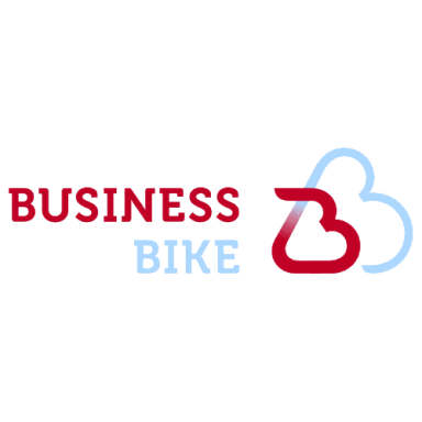 Logo von Business Bike mit rotem Text und blauen grafischen Elementen.